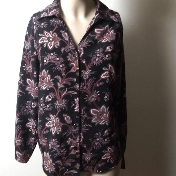 Vintage 90s Floral Button-Up Blouse – Petite Medium – Mauve Burgundy Npa Valley - Picture 2 of 5